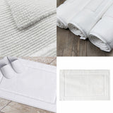 2PCS White Cotton Classic Rug Bath Mats Absorbent Cotton Hotel Spa Shower Bathtub Mats [Not A Bathroom Rug] Machine Washable Shower Bathroom Floor Towel F-White 2PCS - Low Angle