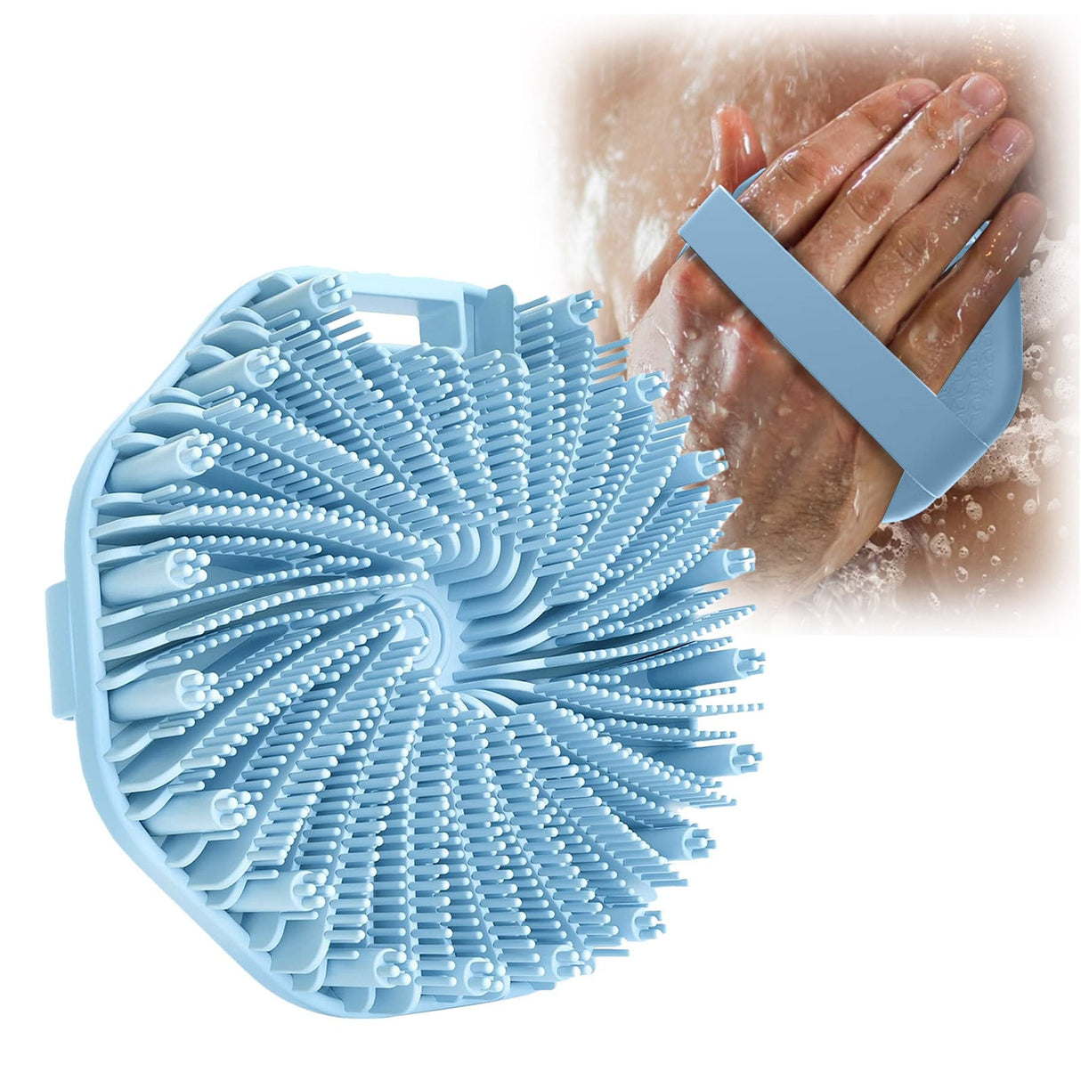 The Sud Bud Silicone Body Scrubber - Exfoliating for Sensitive Skin, Shower Use, Hanging Design, Durable Massage Brush,##grey/1 pc #blue