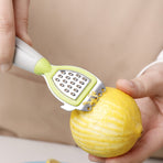 Green Stainless Steel 3-in-1 Citrus Zester & Juicer – Multi-Functional Lemon Grater, Peeler & Juicing Tool with Soft Grip Handle for Oranges, Limes & Grapefruit