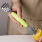 Green Stainless Steel 3-in-1 Citrus Zester & Juicer – Multi-Functional Lemon Grater, Peeler & Juicing Tool with Soft Grip Handle for Oranges, Limes & Grapefruit