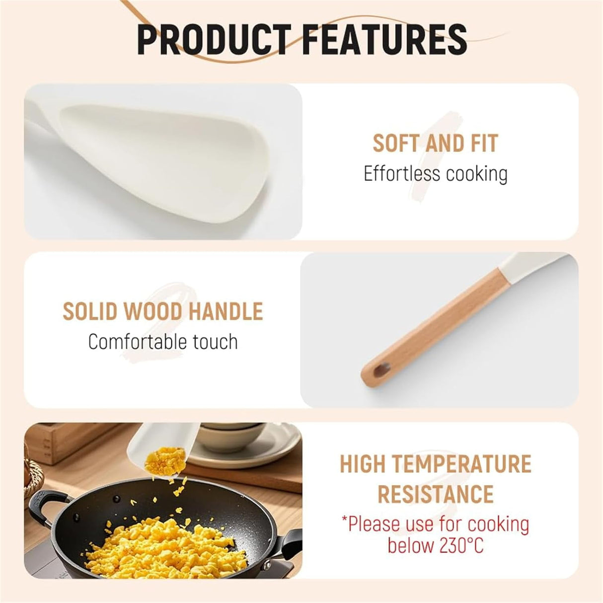 Multifunction Spatula Cooking Spoon, Multi Function Spatula Spoon, Silicone Cooking for Kitchen, 2 in 1 Multi Function Spoon, For Cook and Serving (Black, L) Black