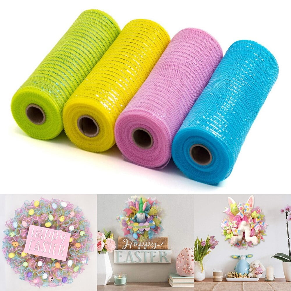 Clearance 4 Rolls Poly Burlap Deco Mesh 10 Inch Wide Decorative Ribbon Wrapping Home Door Wreath Decoration DIY Crafts Making