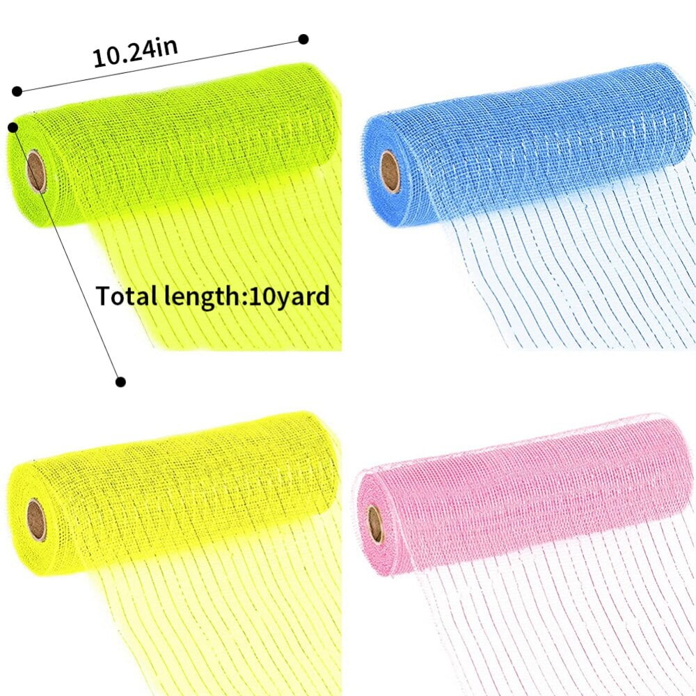 Clearance 4 Rolls Poly Burlap Deco Mesh 10 Inch Wide Decorative Ribbon Wrapping Home Door Wreath Decoration DIY Crafts Making