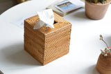Rattan Tissue Box Cover Square, Hand Woven Wicker Tissue Holder, 5.5 x 5.5 X 5.7 inch, Natural - Top-Down View