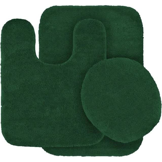 Bathroom 6 Modern Solid Print 3-Count Grey Polyester Bath Rugs, 18 x 28, Non-Slip Backing Dark Green