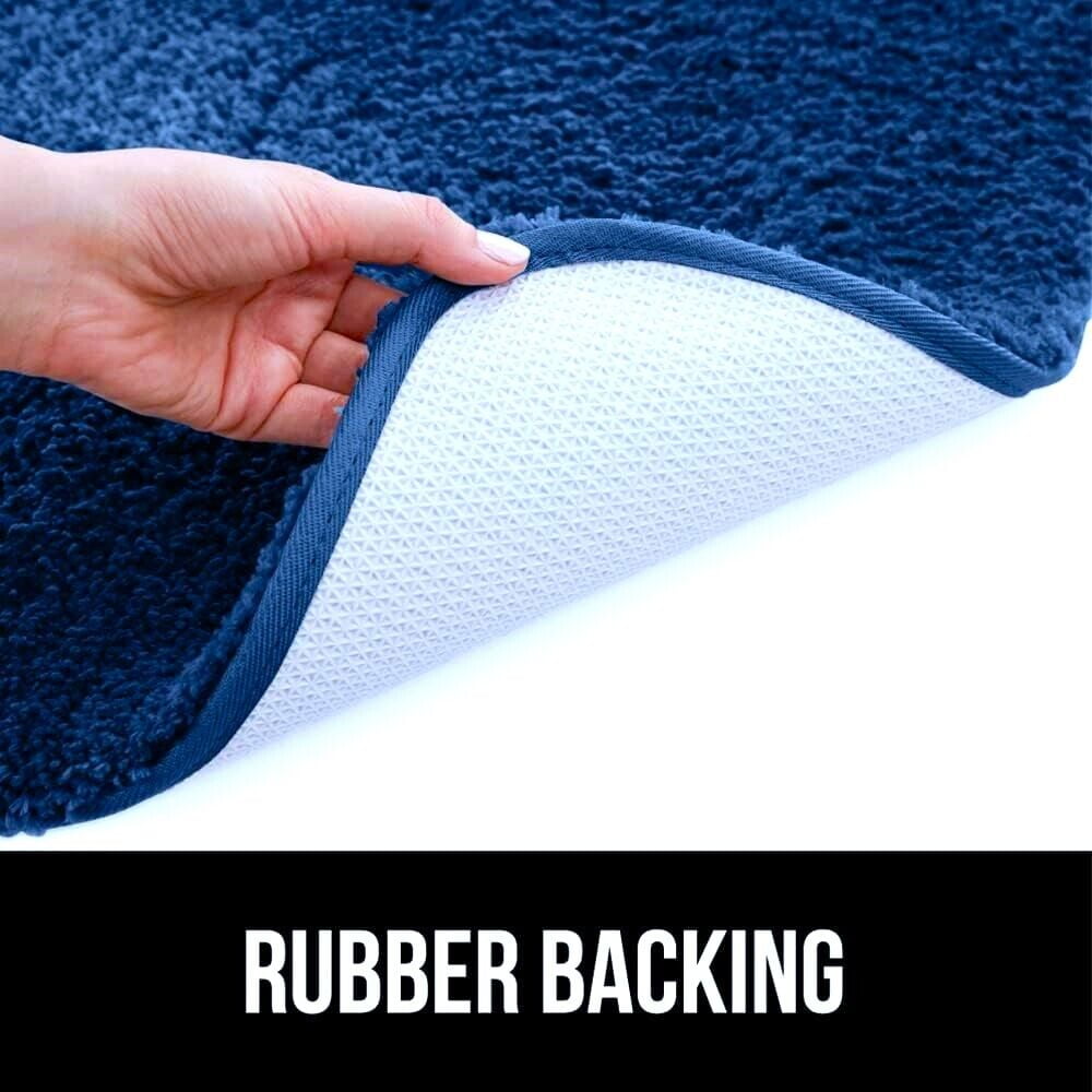 Bathroom 6 Modern Solid Print 3-Count Grey Polyester Bath Rugs, 18 x 28, Non-Slip Backing Navy Blue