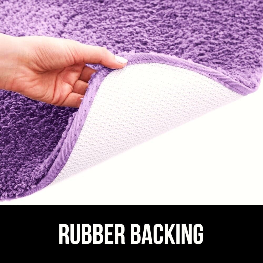 Bathroom 6 Modern Solid Print 3-Count Grey Polyester Bath Rugs, 18 x 28, Non-Slip Backing Purple