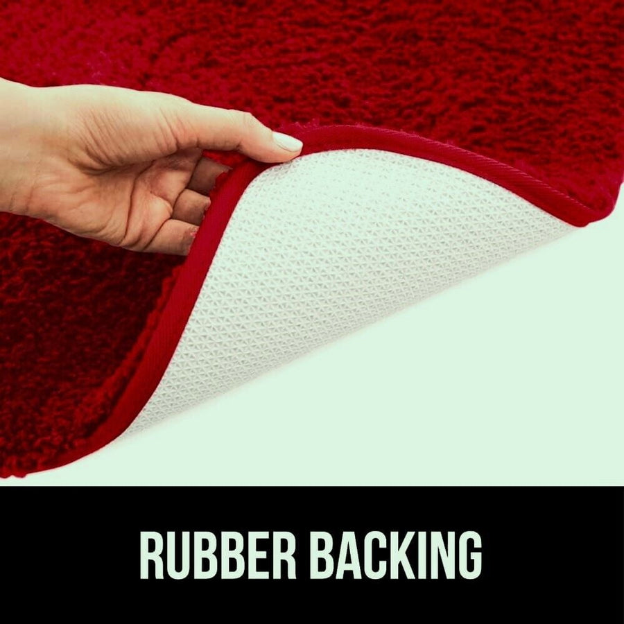 Modern Solid Print 3-Count Grey Polyester Bath Rugs, 18 x 28, Non-Slip Backing Red