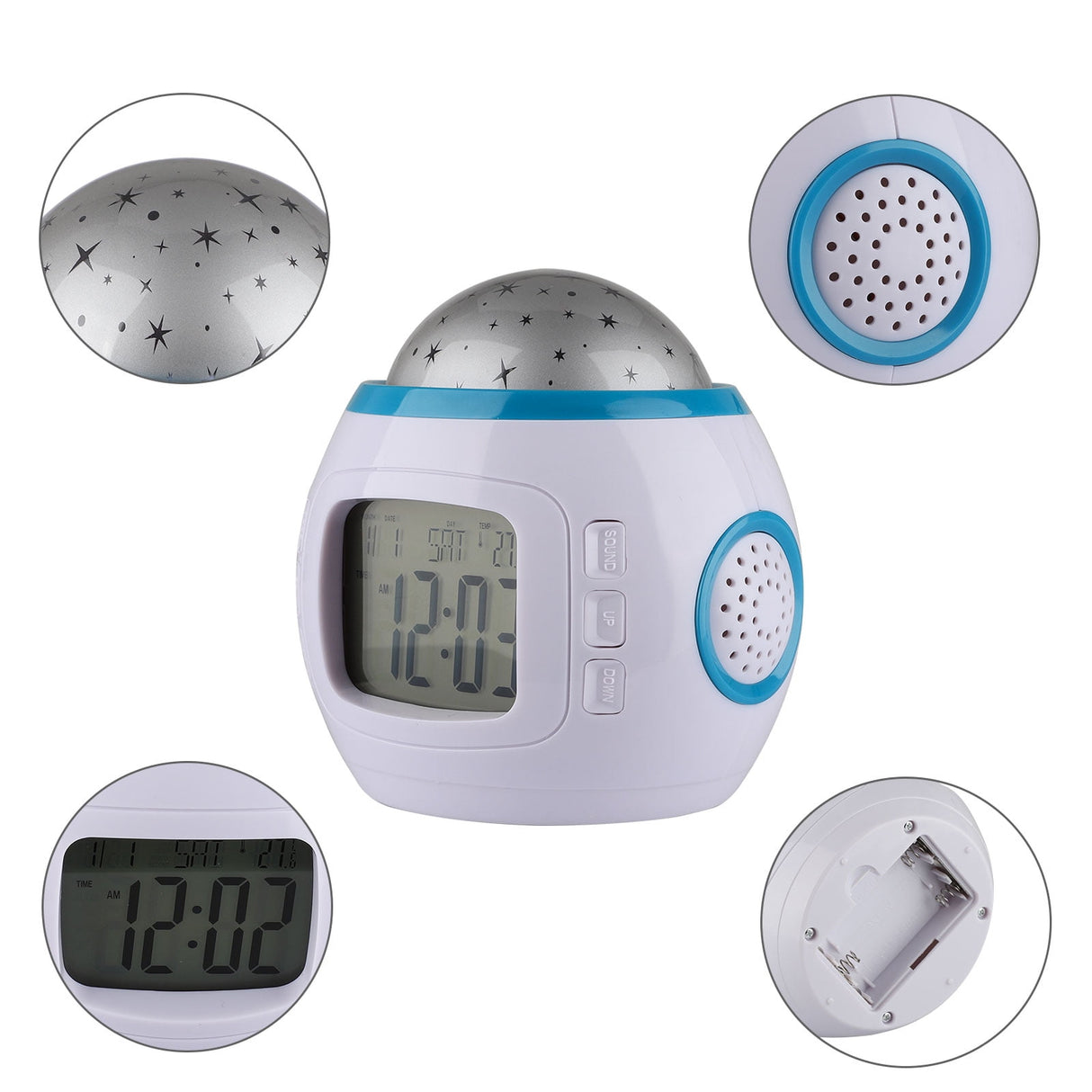Alarm Clock, Kids Sleep Clock Starry Sky Night Light Star Projection Clock, Music Digital Clock with Backlight LED Night Light Calendar & Thermometer for Kids Boys Girls Children Bedroom Party