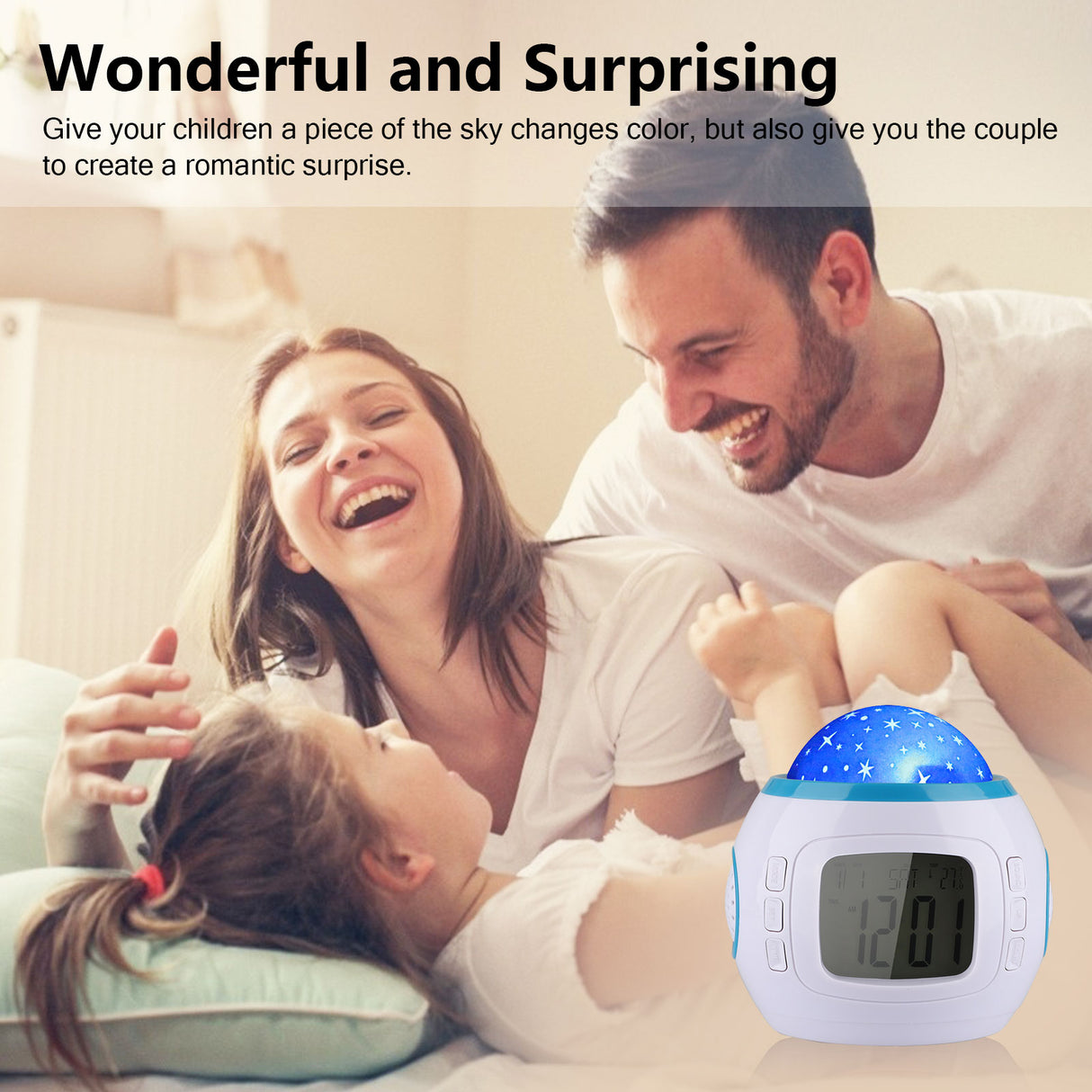 Alarm Clock, Kids Sleep Clock Starry Sky Night Light Star Projection Clock, Music Digital Clock with Backlight LED Night Light Calendar & Thermometer for Kids Boys Girls Children Bedroom Party