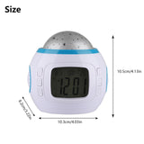 Alarm Clock, Kids Sleep Clock Starry Sky Night Light Star Projection Clock, Music Digital Clock with Backlight LED Night Light Calendar & Thermometer for Kids Boys Girls Children Bedroom Party - Rear View