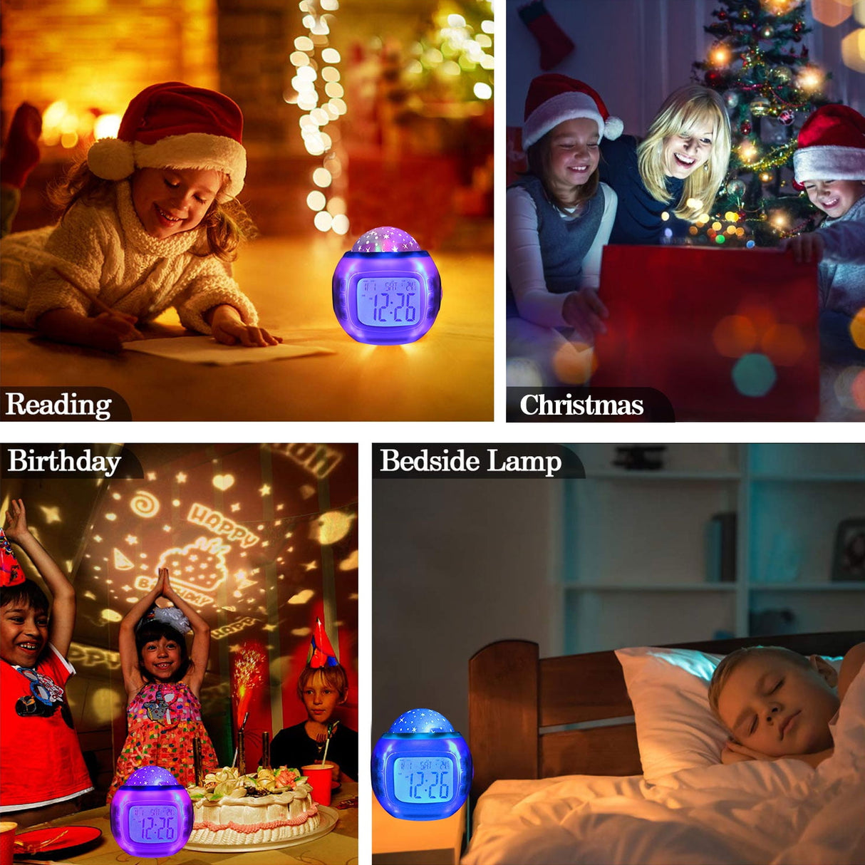 Alarm Clock, Kids Sleep Clock Starry Sky Night Light Star Projection Clock, Music Digital Clock with Backlight LED Night Light Calendar & Thermometer for Kids Boys Girls Children Bedroom Party