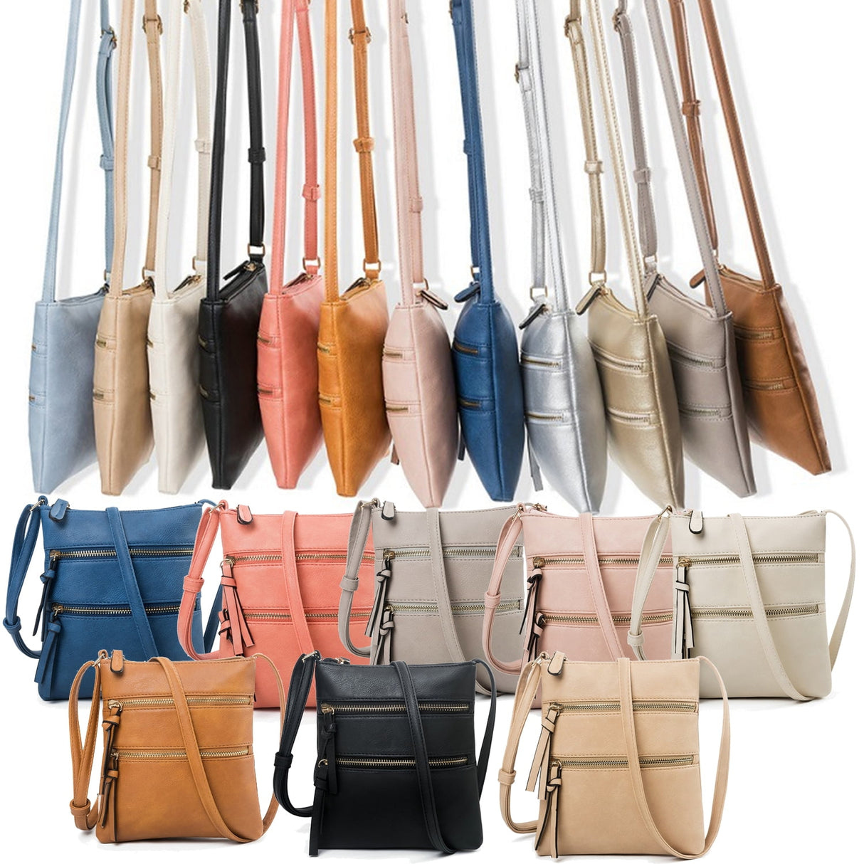 Small Crossbody Purses for Women Multi Pocket Travel Bag Over The Shoulder with Extra Long Strap - Beige Brown
