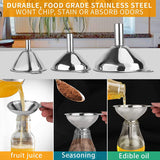 4 Pcs Metal Stainless Steel Funnel, Large Small Funnel Set of 3, Food Grade Mini Funnels for Kitchen Use Filling Bottles Liquor Flask Tiny Spice Cooking Powder Water Silver - Top-Down View