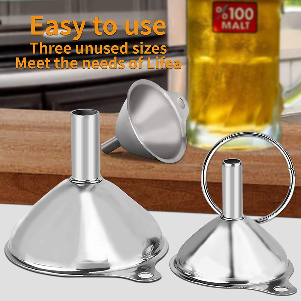 4 Pcs Metal Stainless Steel Funnel, Large Small Funnel Set of 3, Food Grade Mini Funnels for Kitchen Use Filling Bottles Liquor Flask Tiny Spice Cooking Powder Water Silver