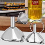 4 Pcs Metal Stainless Steel Funnel, Large Small Funnel Set of 3, Food Grade Mini Funnels for Kitchen Use Filling Bottles Liquor Flask Tiny Spice Cooking Powder Water Silver - 45-Degree Angle