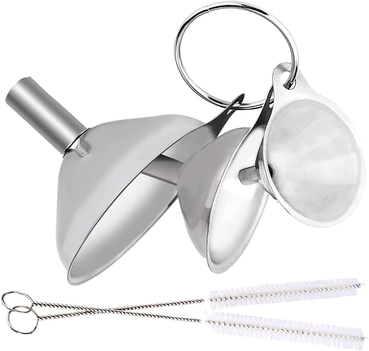 4 Pcs Metal Stainless Steel Funnel, Large Small Funnel Set of 3, Food Grade Mini Funnels for Kitchen Use Filling Bottles Liquor Flask Tiny Spice Cooking Powder Water Silver