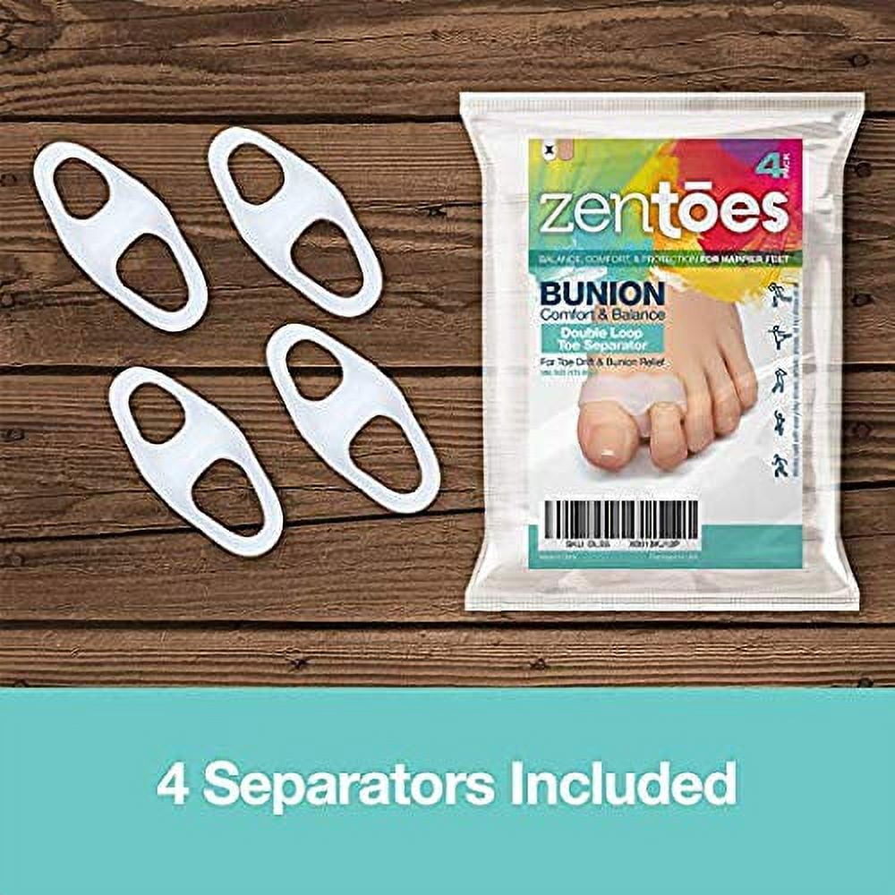 Toe Separators with 2 Loops - Pack of 4 Soft Gel Bunion Correctors - White