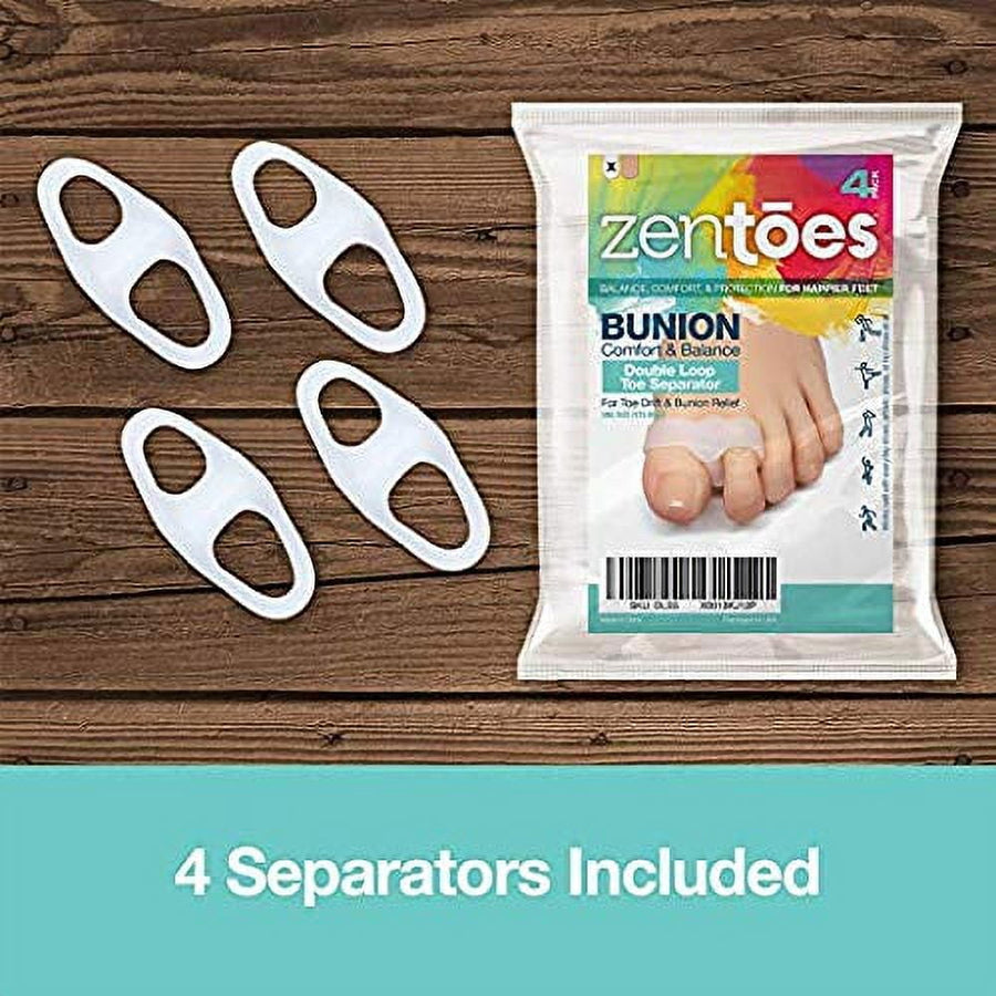 Toe Separators with 2 Loops - Pack of 4 Soft Gel Bunion Correctors - White