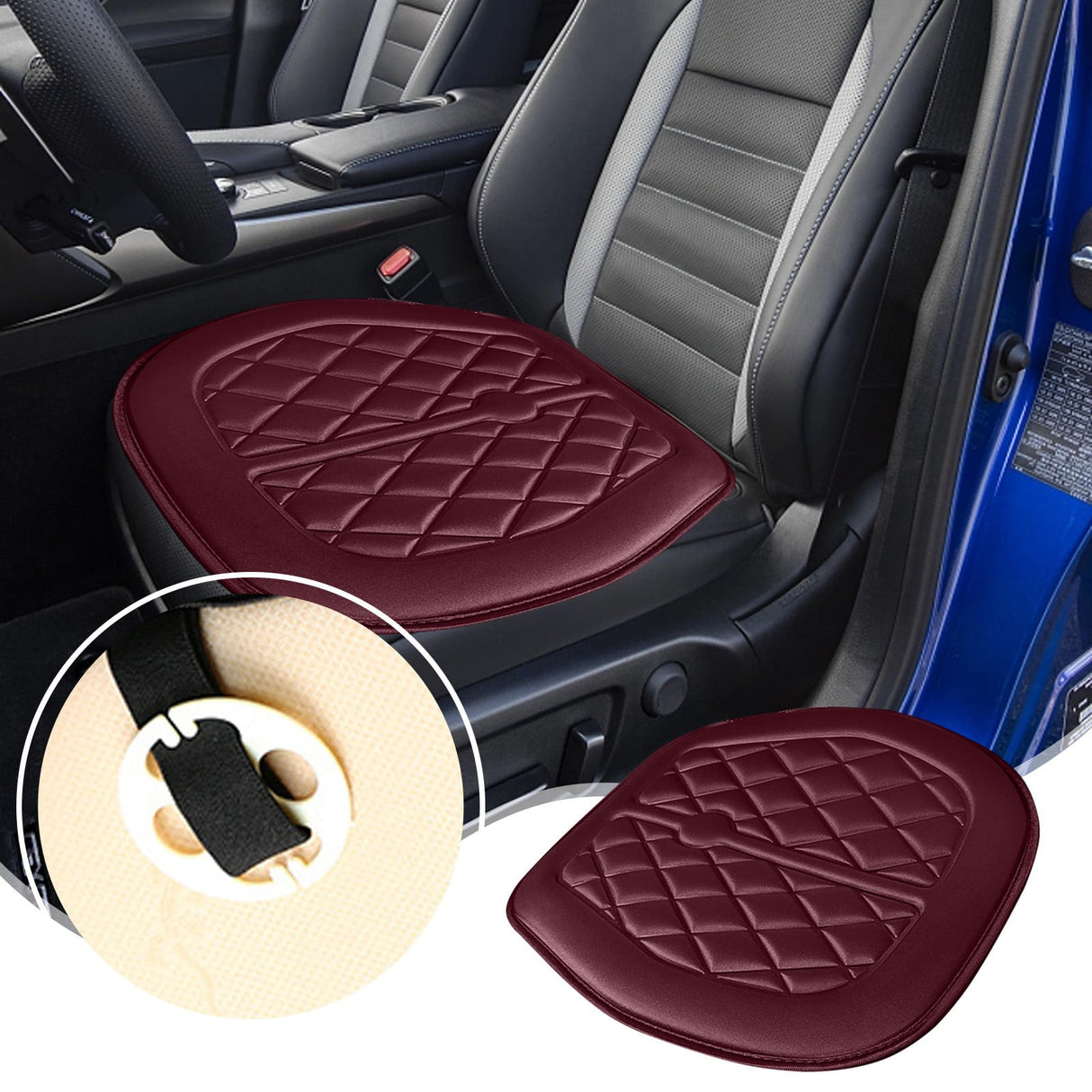Car Seat Cushion, Driver Seat Cushion with Comfort Memory Foam & Non-Slip Rubber Bottom, Car Seat Pad Works with 95% of Vehicles and Office Chair or Home 48x48cm/18.89x18.89 inches Coffee