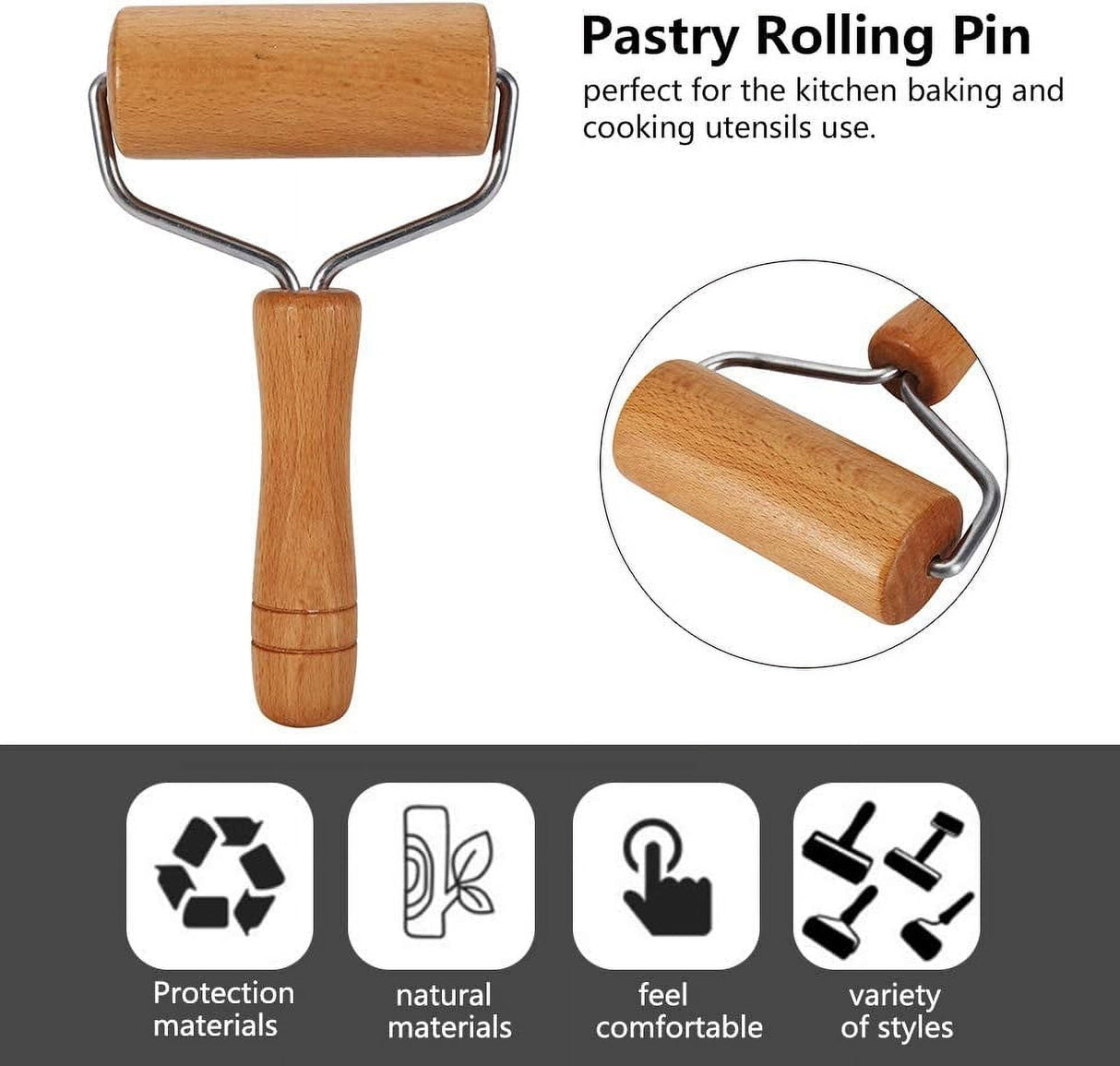 Wooden Rolling Pin Small 9.5cm Non-stick Dough Roller