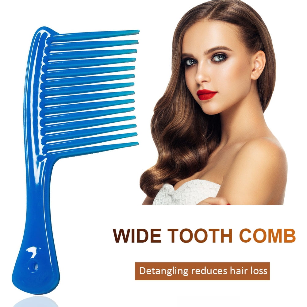 Large Wide Tooth Comb Handle Detangling Reduce Hair Loss Brush Tool (Black) Blue