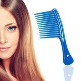 Large Wide Tooth Comb Handle Detangling Reduce Hair Loss Brush Tool (Black) Blue