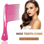 Large Wide Tooth Comb Handle Detangling Reduce Hair Loss Brush Tool (Black) Pink