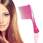 Large Wide Tooth Comb Handle Detangling Reduce Hair Loss Brush Tool (Black) Pink
