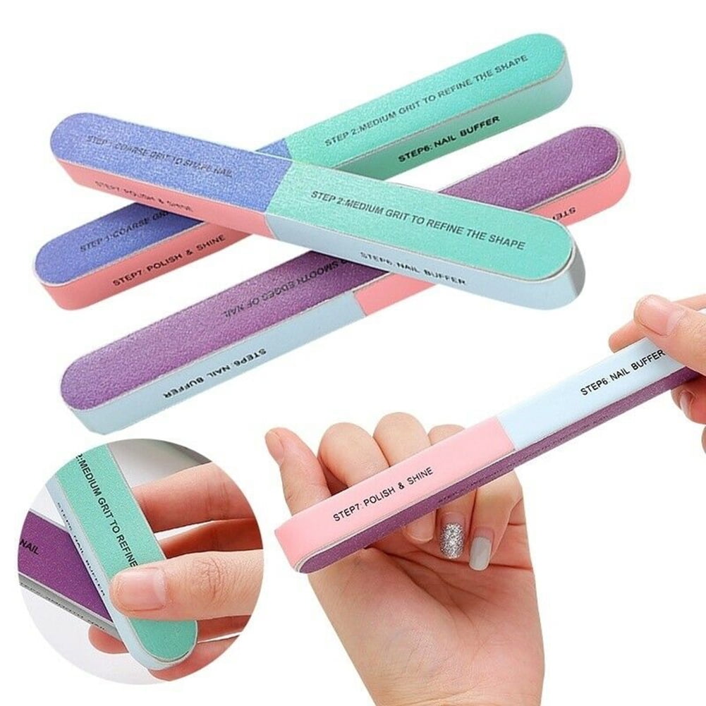 7 Way Nail File and Buffer Block Nail Buffering Files 7 Steps Washable Emery Boards Professional Manicure Tools Random Color-1PC