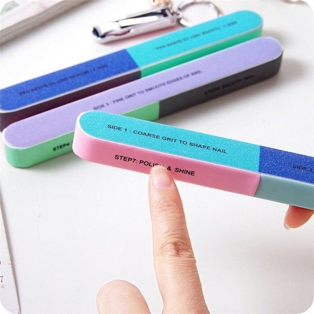 7 Way Nail File and Buffer Block Nail Buffering Files 7 Steps Washable Emery Boards Professional Manicure Tools Random Color-1PC