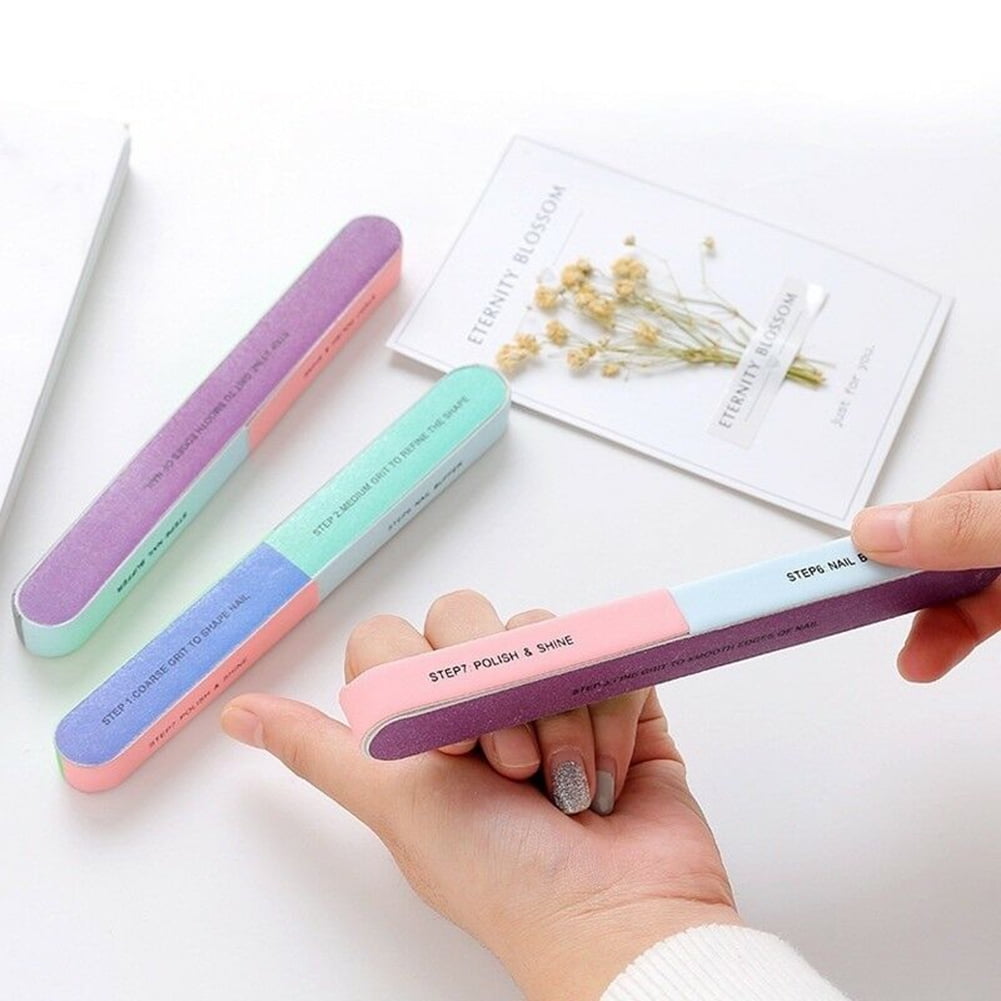 7 Way Nail File and Buffer Block Nail Buffering Files 7 Steps Washable Emery Boards Professional Manicure Tools Random Color-1PC