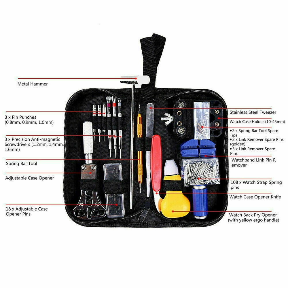 Lightweight Watch Repair Tools & Kits with Carrying Case & Hammer, 147 Pieces