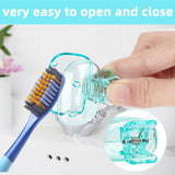 4 Pack Travel Toothbrush Head Covers Portable Toothbrush Protector Cap Brush Pod Case Protective Plastic Clip for Household Travel, Camping, Bathroom, School, Business Clear, Yellow, Grey, Blue - Side View