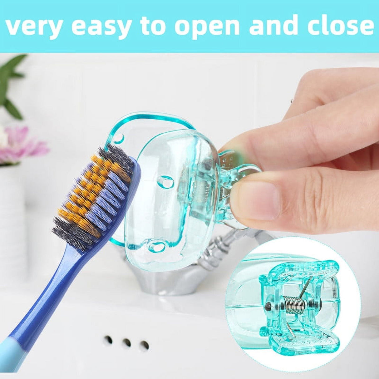 4 Pack Travel Toothbrush Head Covers Portable Toothbrush Protector Cap Brush Pod Case Protective Plastic Clip for Household Travel, Camping, Bathroom, School, Business Red, Green, Blue, Clear