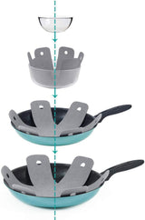 Pot Pan Protectors, Set of 12 and 4 Different Sizes, Larger & Thicker Pan Pot Separator Pads for Stacking and Protecting Your Cookware Cyan Gray