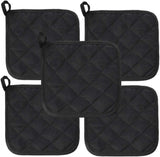 5Pcs Kitchen Pot Holders Set Heat Resistant Pure Cotton Potholders Kit Trivets Large Coasters Hot Pads Pot Holders for Everyday Cooking and Baking by 6.5 x 6.5 Inch Black