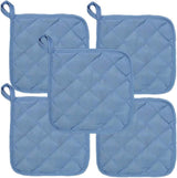5Pcs Kitchen Pot Holders Set Heat Resistant Pure Cotton Potholders Kit Trivets Large Coasters Hot Pads Pot Holders for Everyday Cooking and Baking by 6.5 x 6.5 Inch Blue