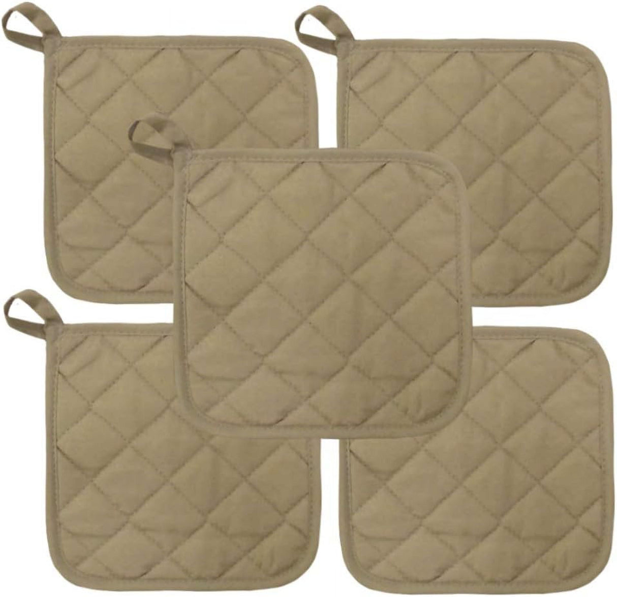 5Pcs Kitchen Pot Holders Set Heat Resistant Pure Cotton Potholders Kit Trivets Large Coasters Hot Pads Pot Holders for Everyday Cooking and Baking by 6.5 x 6.5 Inch Sand/Tan