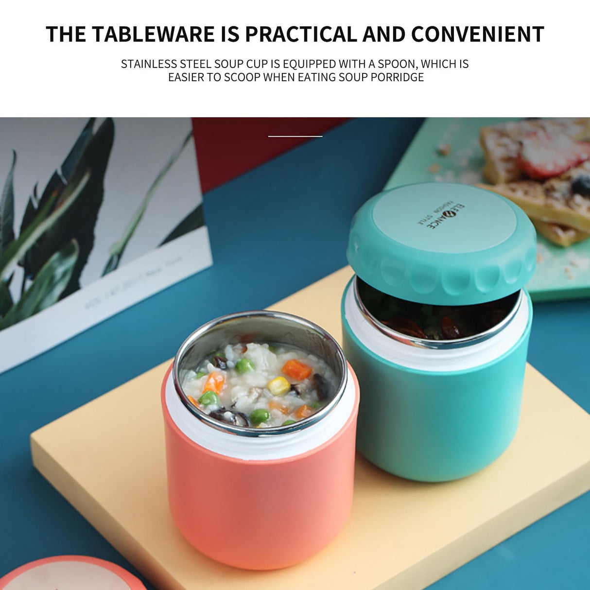 Food Warm Thermal Leakproof Vacuum Stainless Reusable Lunch Box Light Blue◈18 OZ