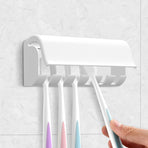 6 Slots Toothbrush Holders Wall Mounted, RV Mirror Toothbrush Organizer Hanger with Cover, Self Adhesive Toothbrush Storage Stand Rack