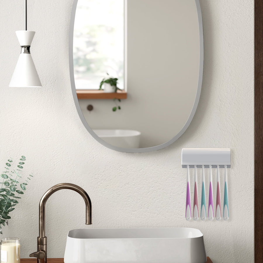 6 Slots Toothbrush Holders Wall Mounted, RV Mirror Toothbrush Organizer Hanger with Cover, Self Adhesive Toothbrush Storage Stand Rack