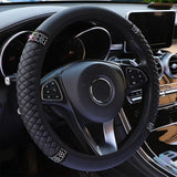 Universal Car Steering Wheel Cover 37-38cm Leather Embroidered Color Diamond-Studded Elastic Four Seasons Steering Wheel Cover Black