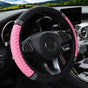 Universal Car Steering Wheel Cover 37-38cm Leather Embroidered Color Diamond-Studded Elastic Four Seasons Steering Wheel Cover Black Pink