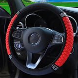 Universal Car Steering Wheel Cover 37-38cm Leather Embroidered Color Diamond-Studded Elastic Four Seasons Steering Wheel Cover Black Red