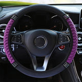 Universal Car Steering Wheel Cover 37-38cm Leather Embroidered Color Diamond-Studded Elastic Four Seasons Steering Wheel Cover Black Red - 45-Degree Angle