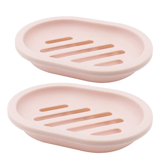 2-Pack Soap Dish with Drain, Soap Holder, Soap Saver, Easy Cleaning, Dry, Stop Mushy Soap (Gray) Pink