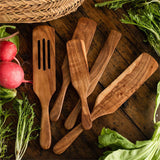 Clearance!! Wooden Spurtle Teak Spurtles Kitchen Tools Wooden Spatula for Cooking Wood Utensils Non Stick Cookware for Serving Stirring Mixing Scraping Scooping Cooking Utensil Brown