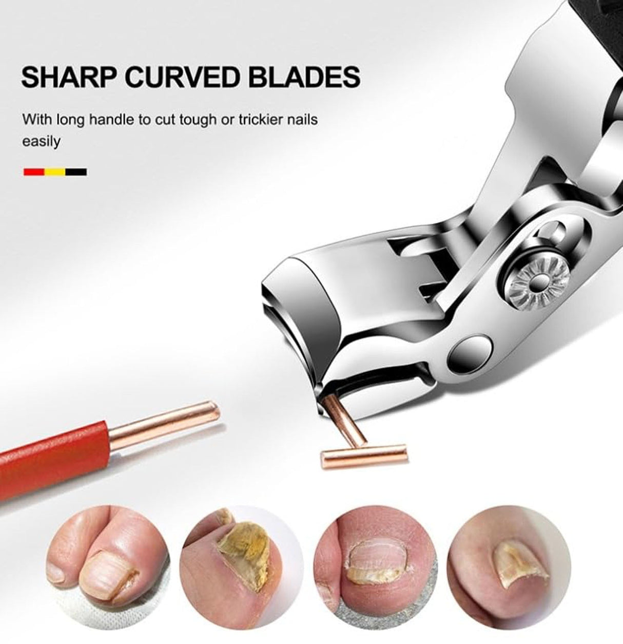 Nail Clippers, Long Handle Ergonomic Angled Head Senior Toenail Clipper, Toe Nail Clippers for Thick Nails, Ultra Sharp Stainless Nail Clipper with Catcher for Men Women Multicolor