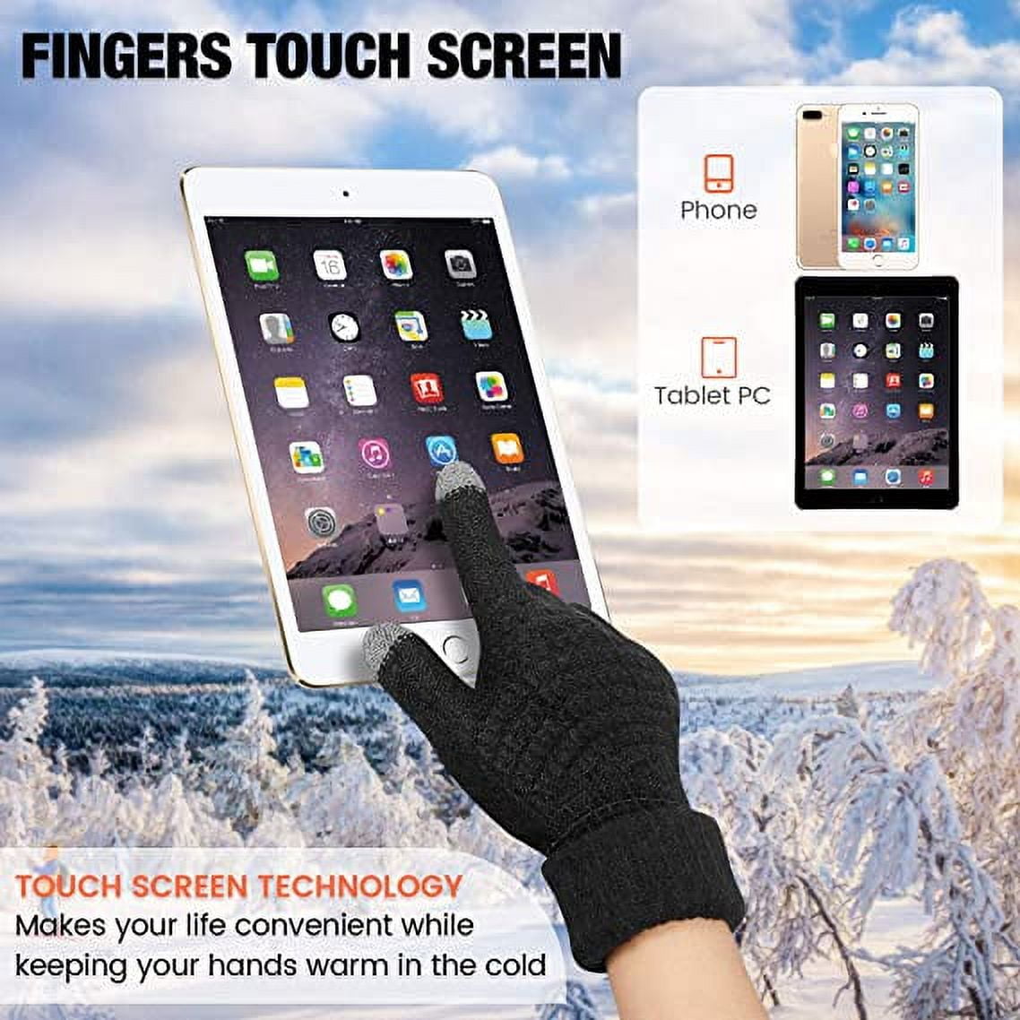 Women's Winter Touch Screen Gloves Warm Fleece Lined Knit Gloves Elastic Cuff Winter Texting Gloves Beige